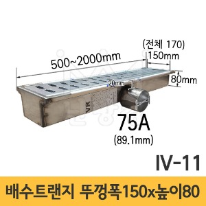 (IV-11) 배수트랜지 측면배수 H형 길이 500/1000/1500/2000mm*뚜껑폭 150mm*높이 80mm*배출구 75A /배수트렌치/배수트렌지
