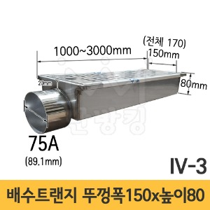 (IV-3) 배수트랜지 A형 길이 1000/1500/2000/3000mm*뚜껑폭 150mm*높이 80mm*배출구 75A /배수트렌치/배수트렌지