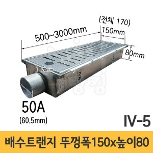 (IV-5) 배수트랜지 A-1형 길이 500/1000/1500/2000/3000mm*뚜껑폭 150mm*높이 80mm*배출구 50A /배수트렌치/배수트렌지